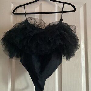 Free People Black Tulle Ruffle Bodysuit - Small